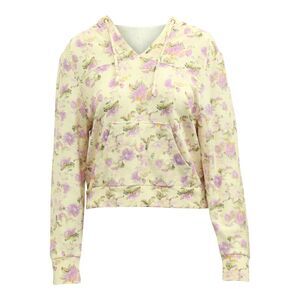 Love Shack Fancy Kirby Floral Print Distressed Hoodie in Cream Cotton